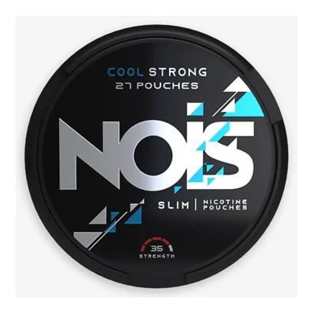 Nois Nicotine Pouches Cool Strong in a round can, offering an intense menthol chill with high nicotine strength in a clean, tobacco-free pouch.
